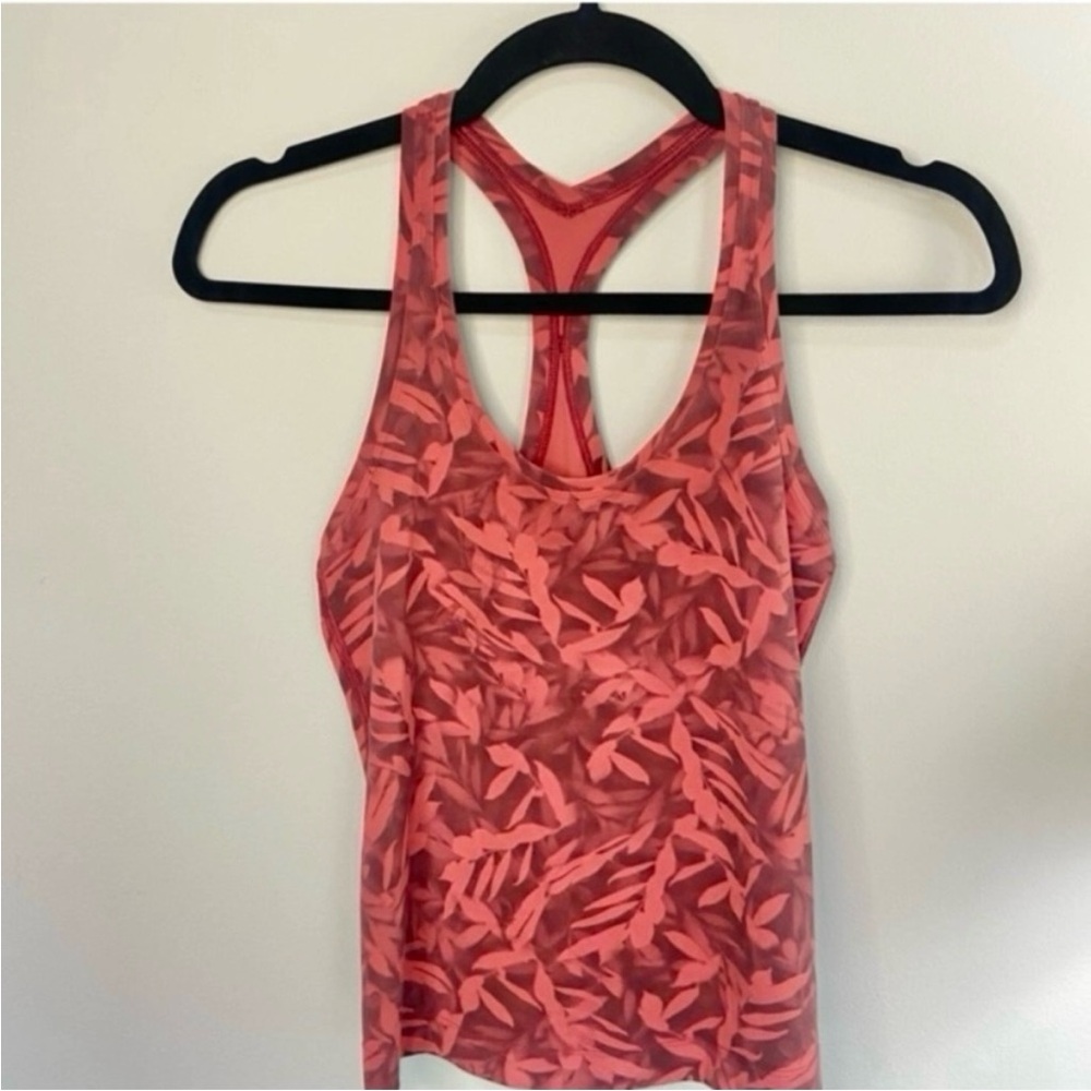 Lululemon Cool Racerback Short Tank Top Nulu Spray Leaf Fireside Red Multi